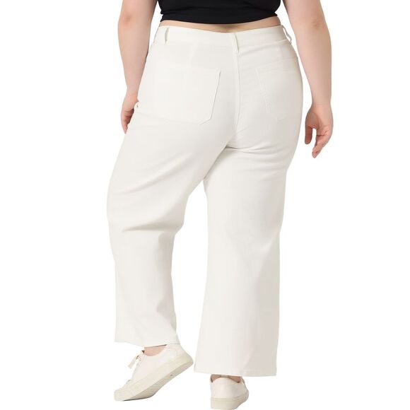 Plus Size Wide Leg Washed Stretch With Pockets Palazzo Pants Denim Jeans White - Picture 4 of 5